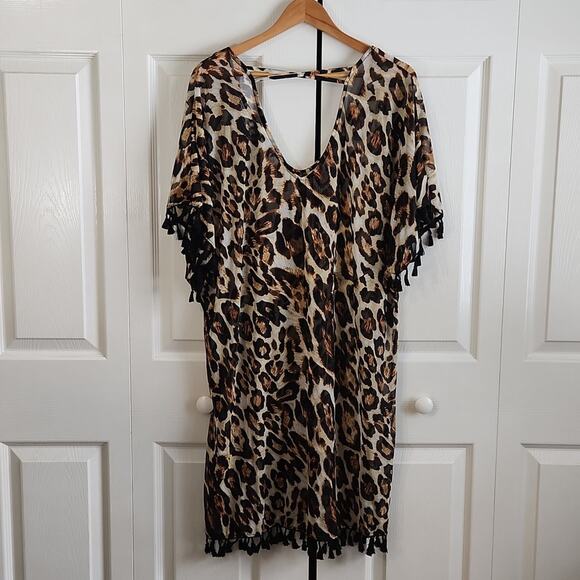 Lildy Womens Silky Swim Cover-Up Size LG/XL Leopard Print Tassles Beach Pool NWT - Picture 1 of 11